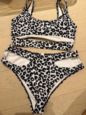 Black & White Leopard Print Bikini Set